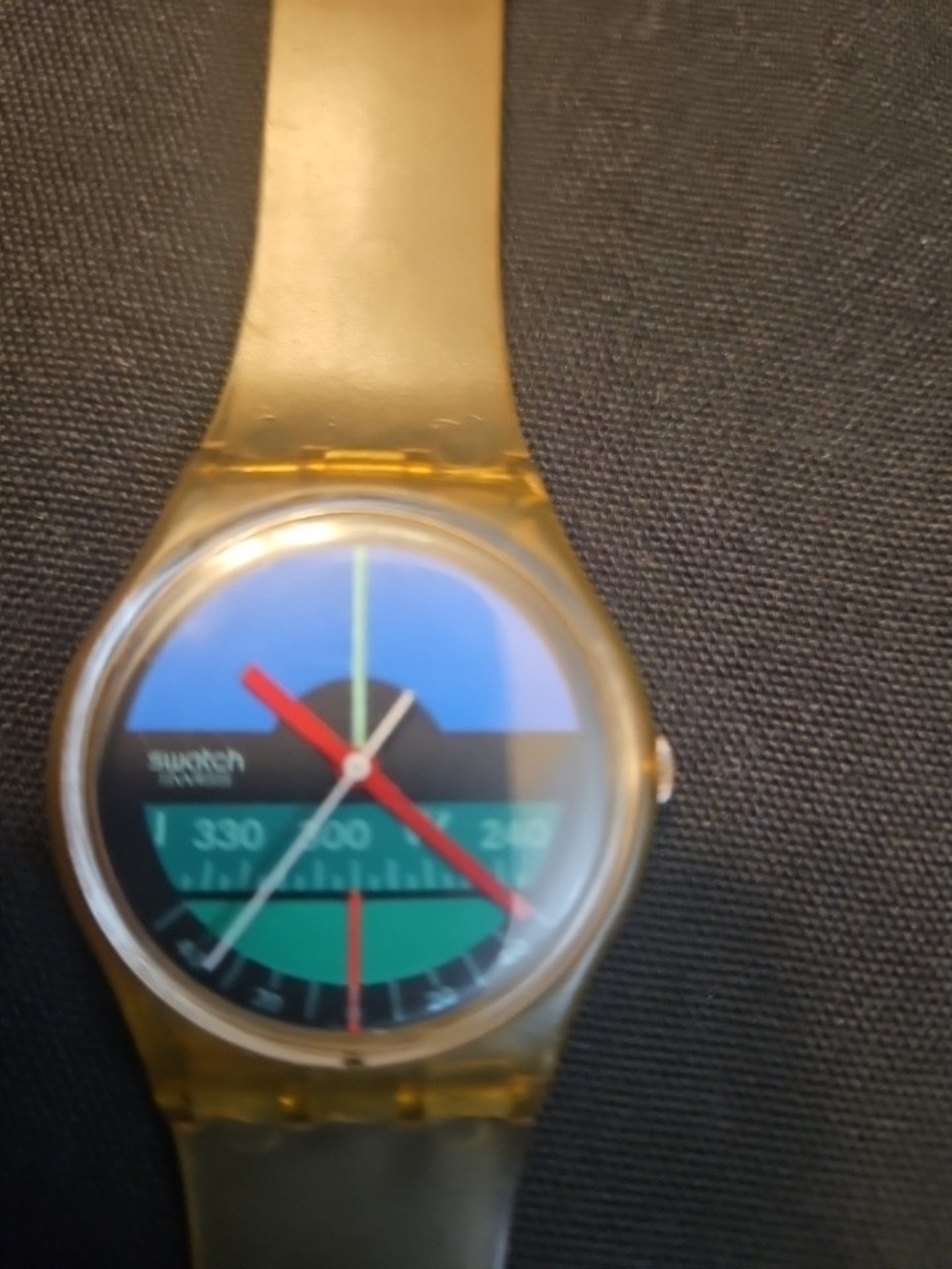 Swatch Yellow-Green Translucent Strap Analog Watch with Blue Dial